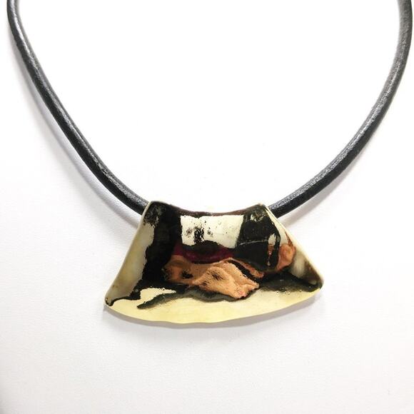 Chico's Gold Pendant Black Leather Necklace, Reflective Gold Tone, 20 Inches - Picture 3 of 8